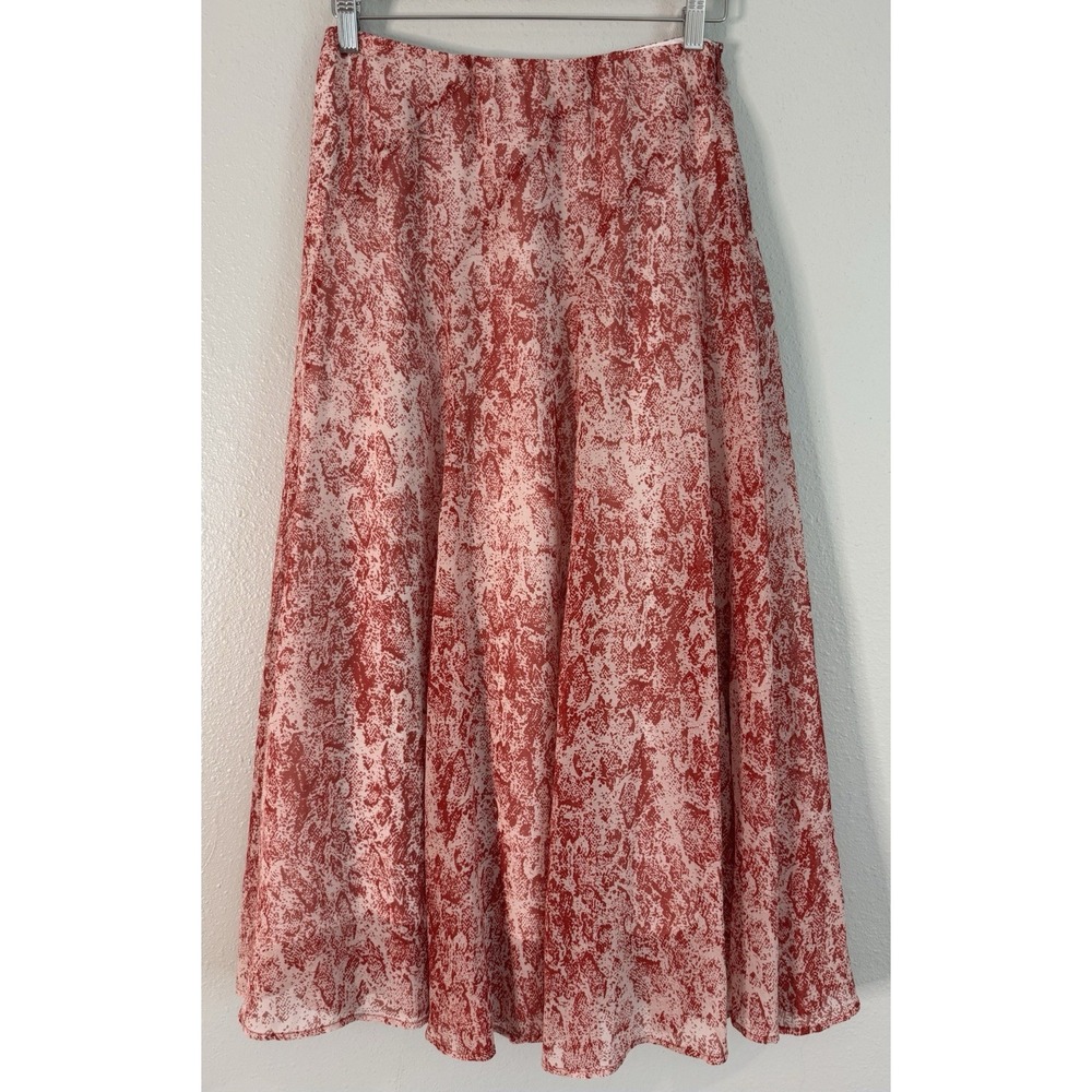 Amanda X 100% Mulberry Silk Red Print Flowy Midi Skirt Romantic Boho S